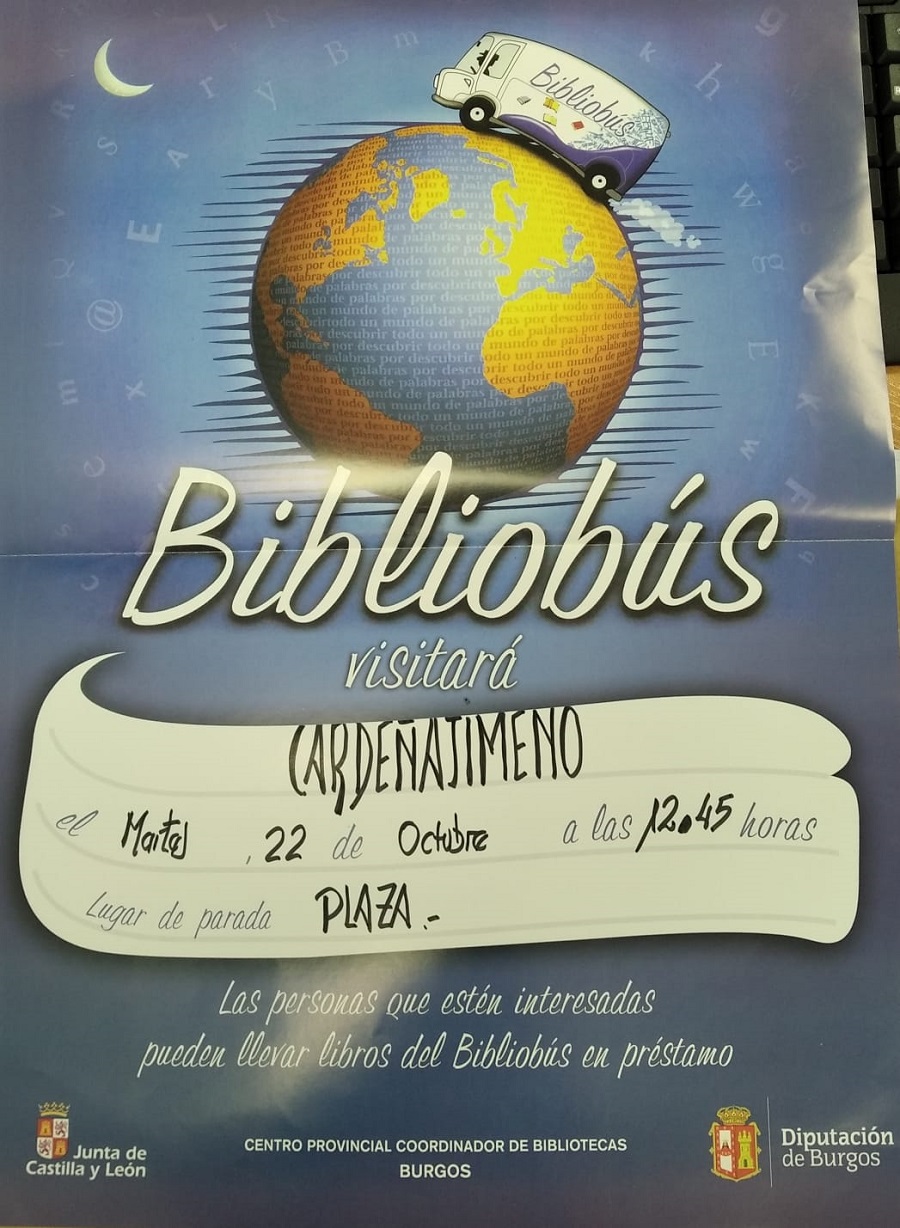 BIBLIOBÚS EL DÍA 22 DE OCTUBRE A LAS 12:45 EN LA PZA. SIMÓN PEDRO. 