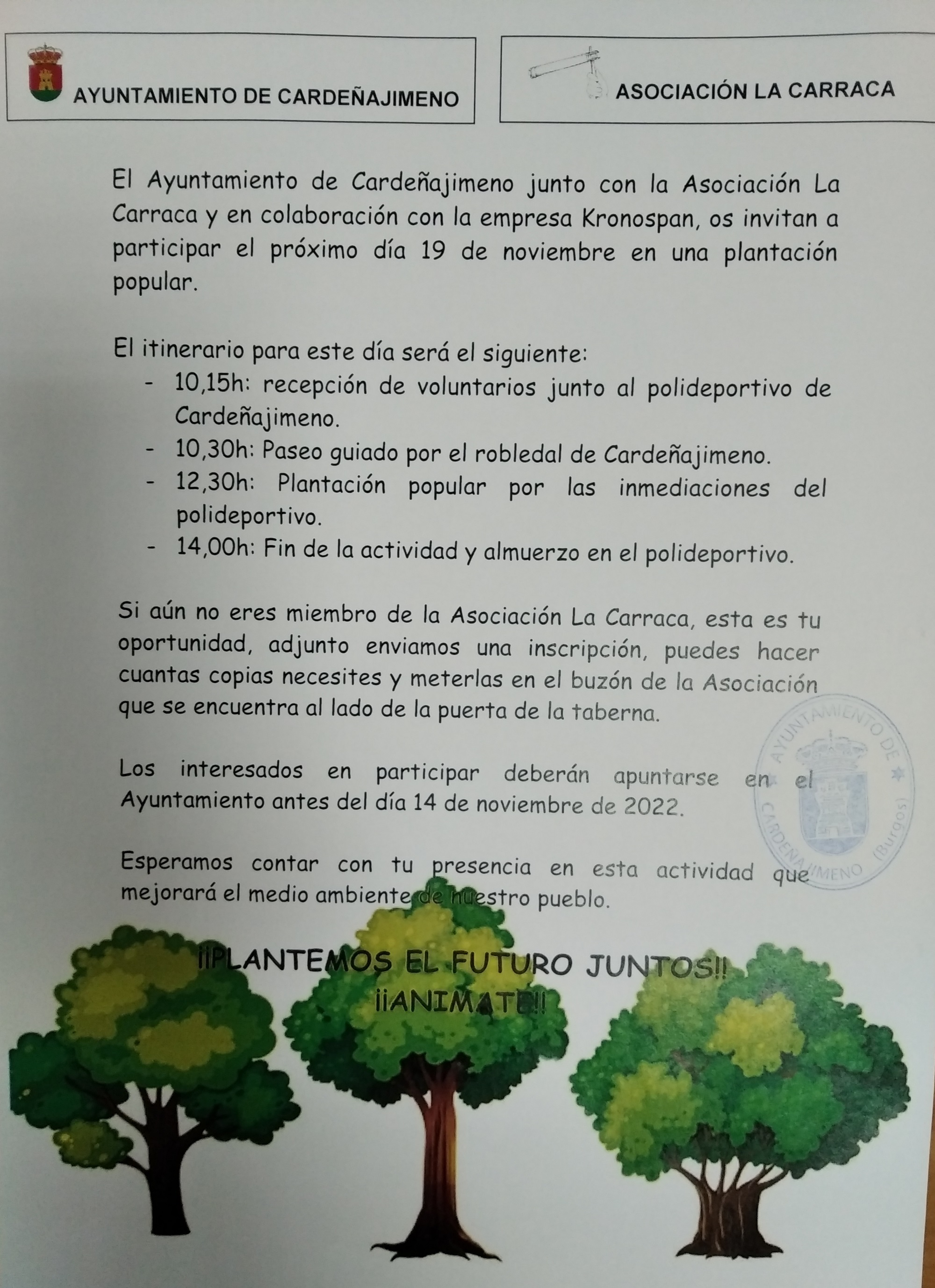 PLANTACIÓN POPULAR EN CARDEÑAJIMENO - DÍA 19 DE NOVIEMBRE. 